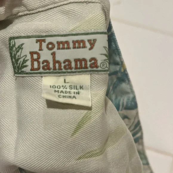 Tommy Bahama Silk Shirt with Blue and Green Floral Design - Picture 3 of 3